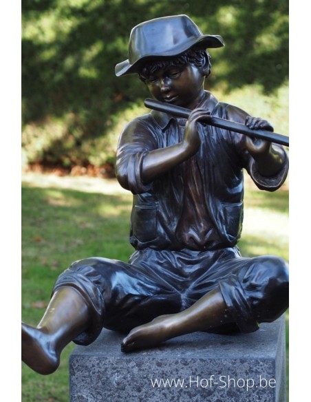 Garçon avec flûte - sculpture en bronze (PB61054)